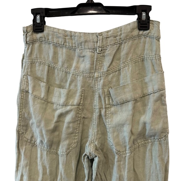 ZARA Women's Light Green 100% Linen Utility Pants Wide Leg Cropped Size XS - Picture 4 of 8